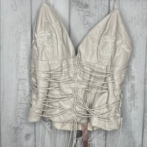 House of CB Cream Lace-Appliqué Lace-Up Corset Cami
